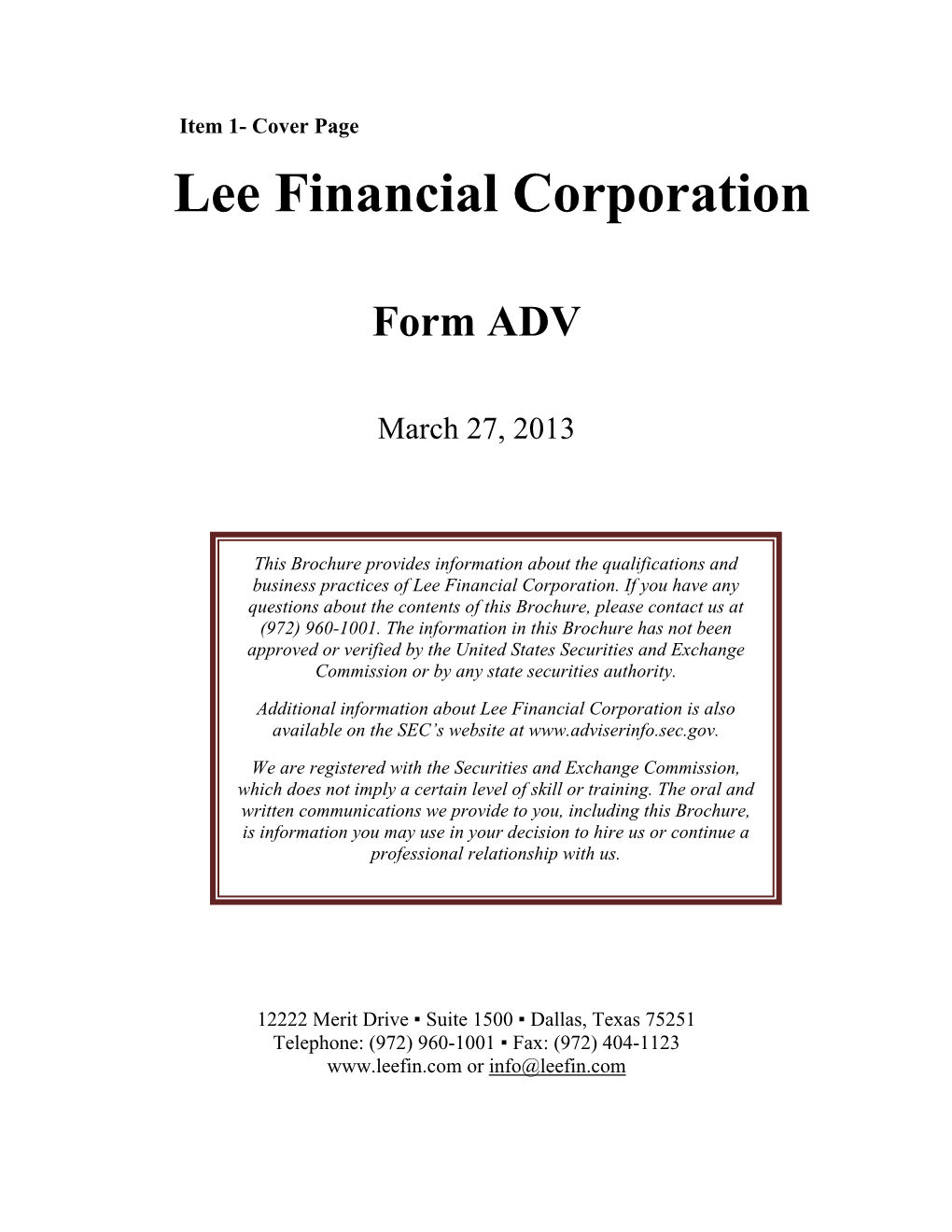 Lee Financial Corporation