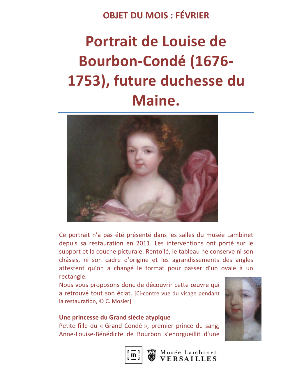 Portrait De Louise De Bourbon-Condé (1676- 1753), Future Duchesse Du Maine