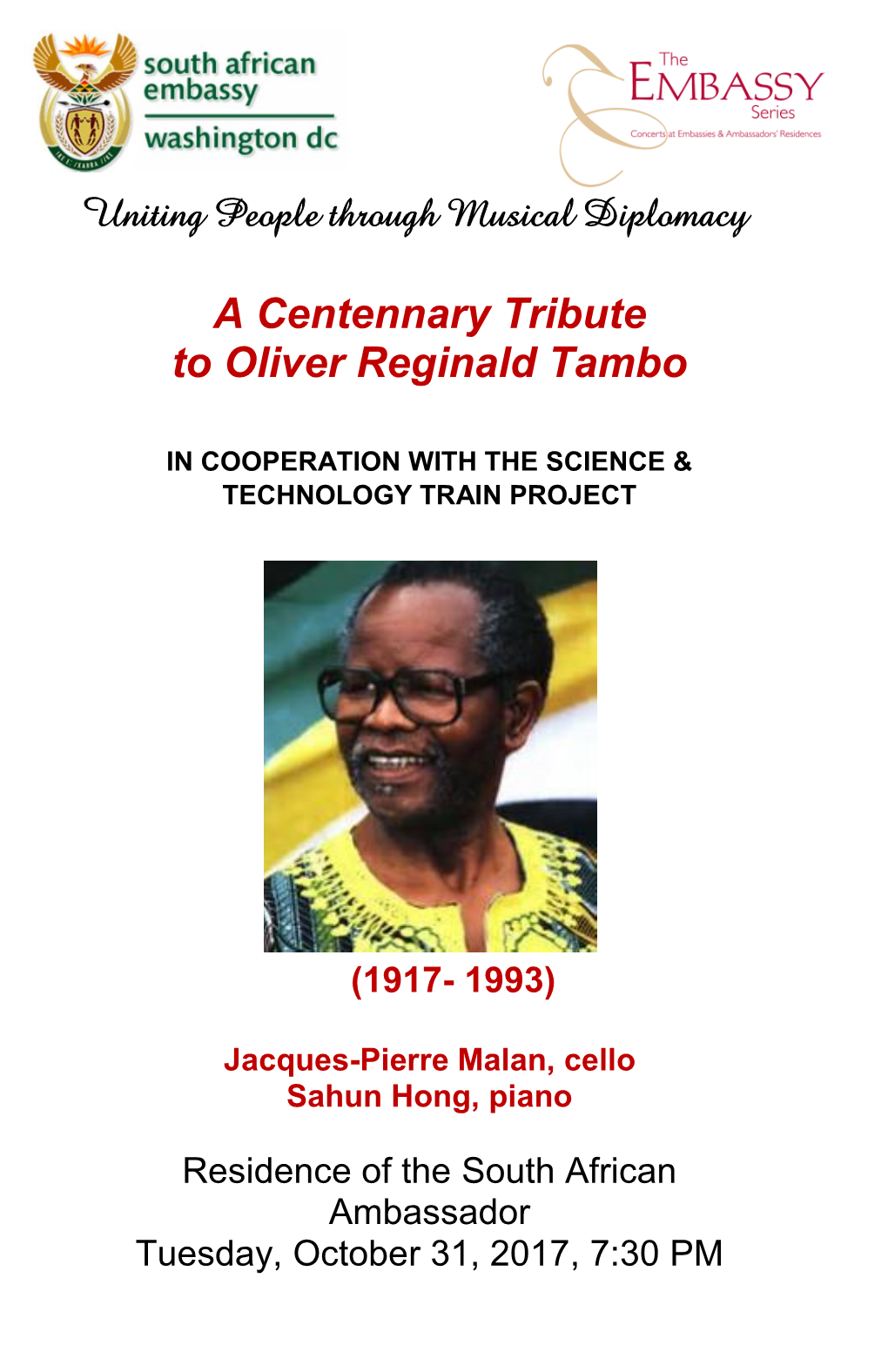 A Centennary Tribute to Oliver Reginald Tambo