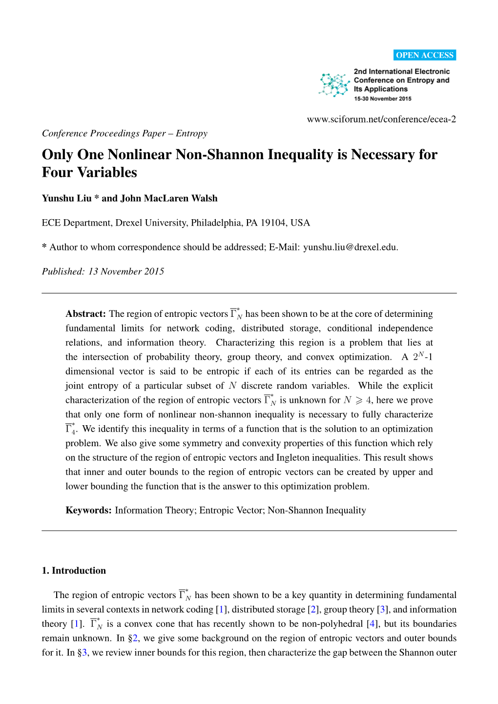 Only One Nonlinear Non-Shannon Inequality Is Necessary for Four Variables