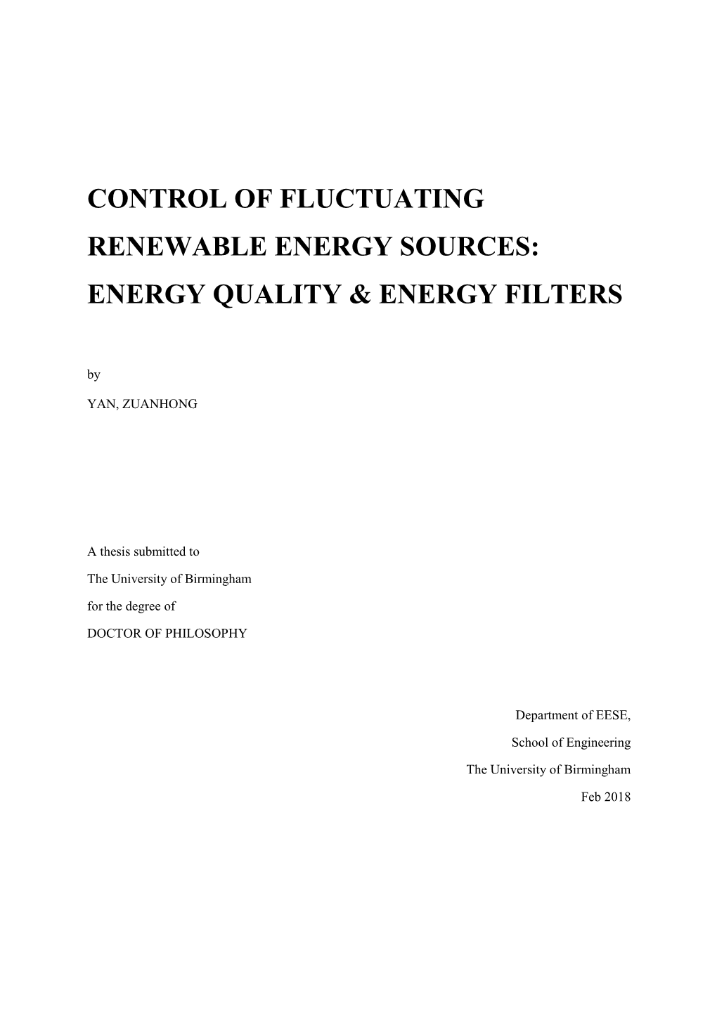 Control of Fluctuating Renewable Energy Sources: Energy Quality & Energy Filters