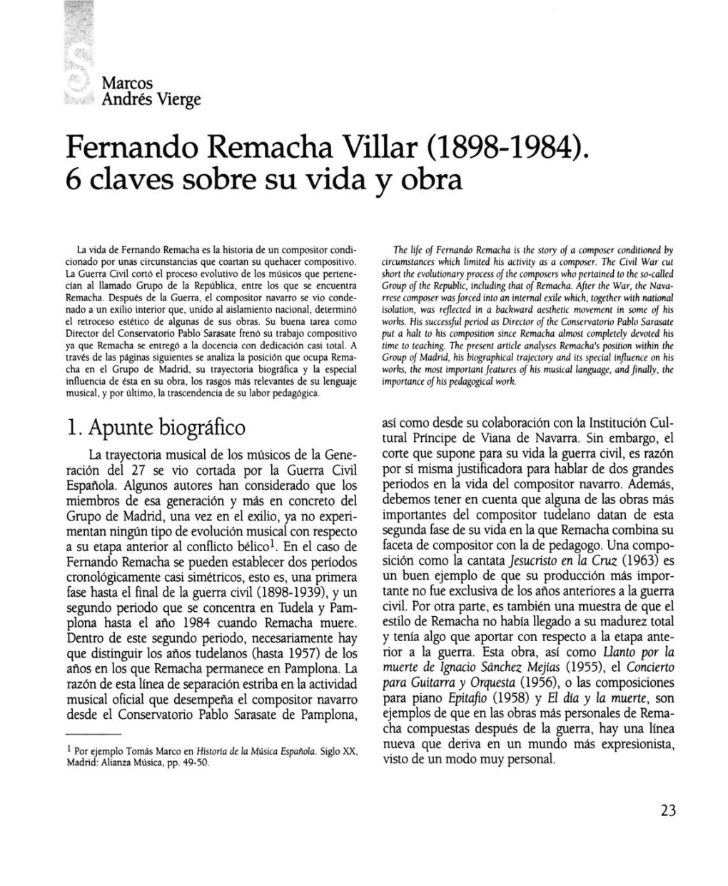 Fernando Remacha Villar (1898-1984). 6 Claves Sobre Su Vida Y Obra