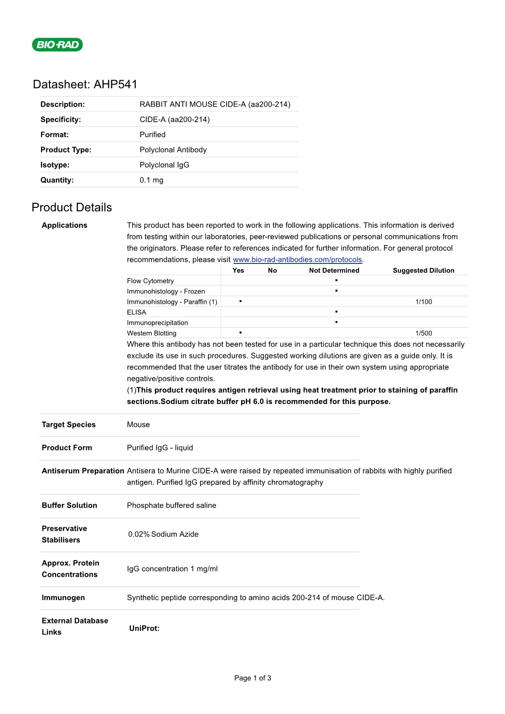 Datasheet: AHP541 Product Details