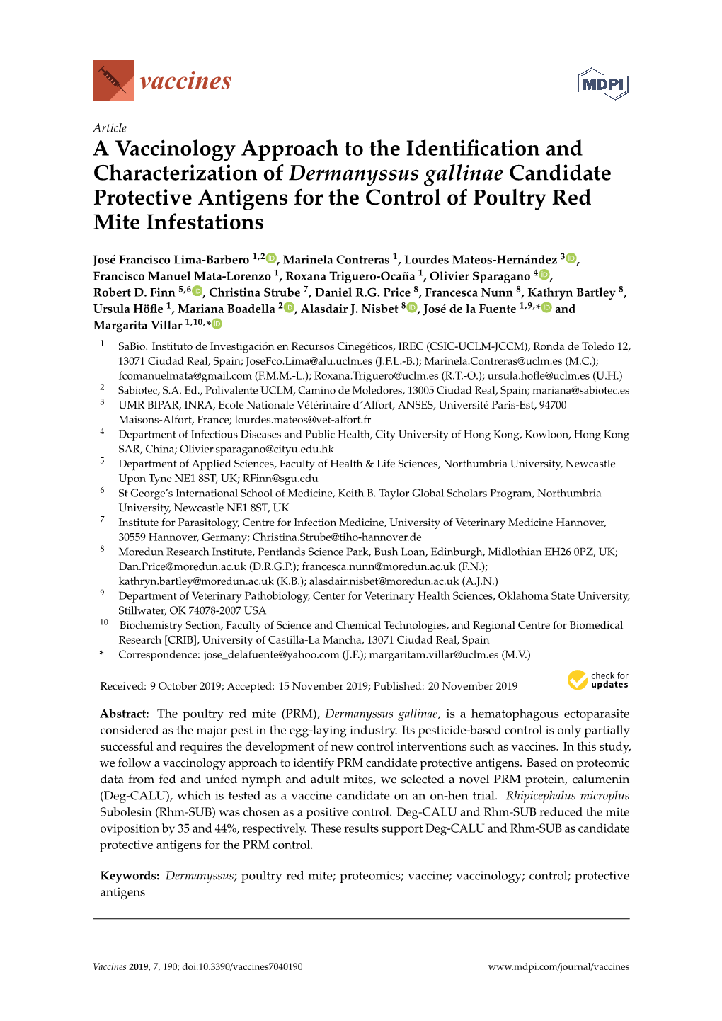 A Vaccinology Approach to the Identification and Characterization of Dermanyssus Gallinae Candidate Protective Antigens For