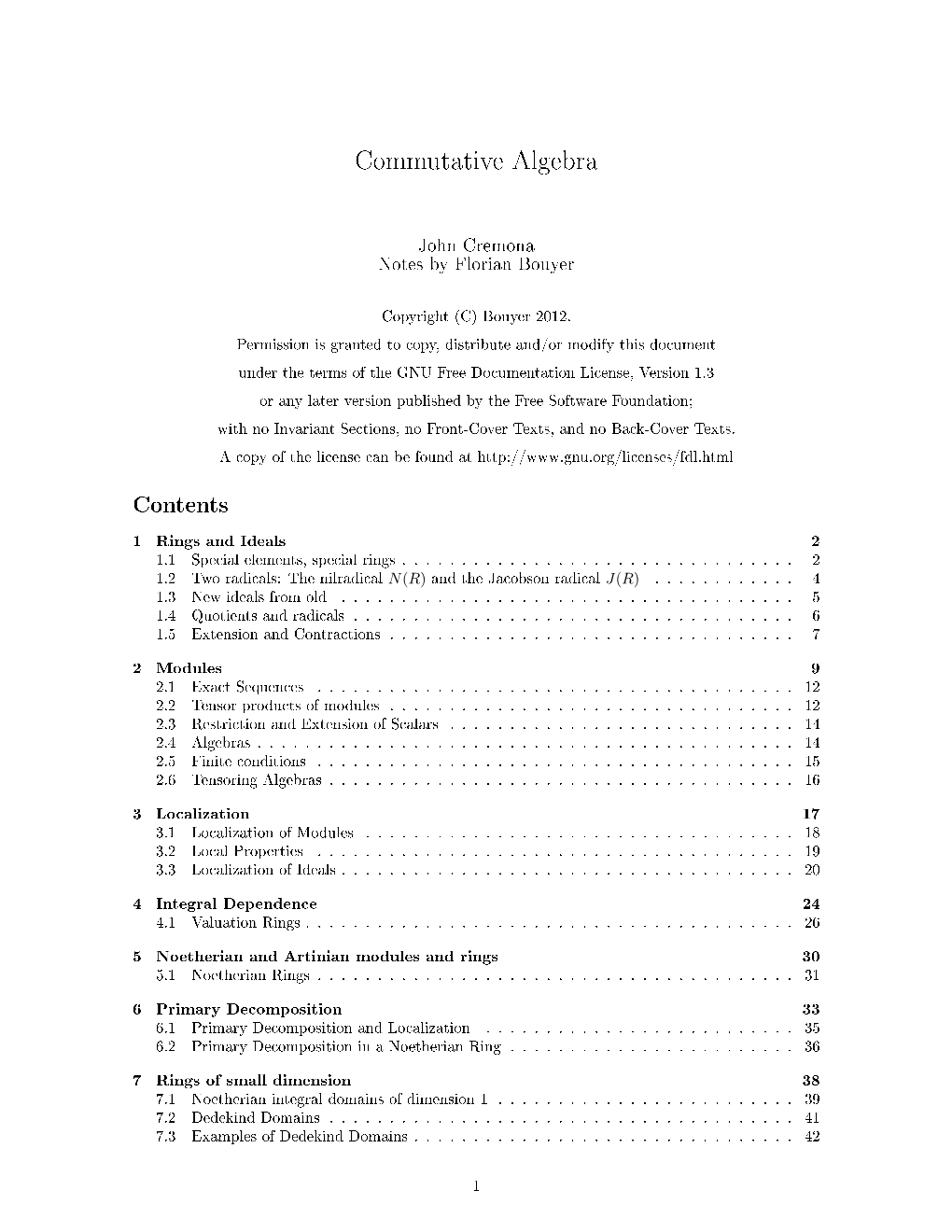 Commutative Algebra