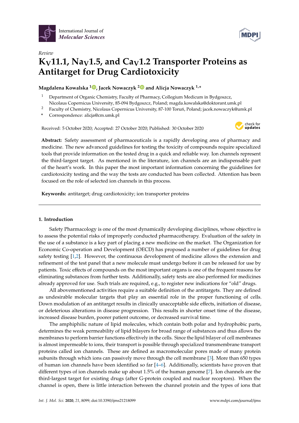 KV11.1, Nav1.5, and Cav1.2 Transporter Proteins As Antitarget for Drug Cardiotoxicity