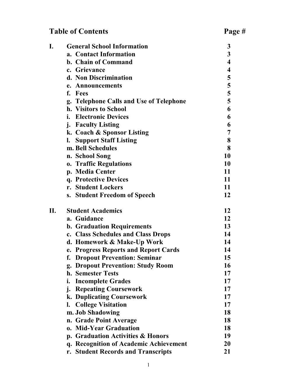 Table of Contents Page