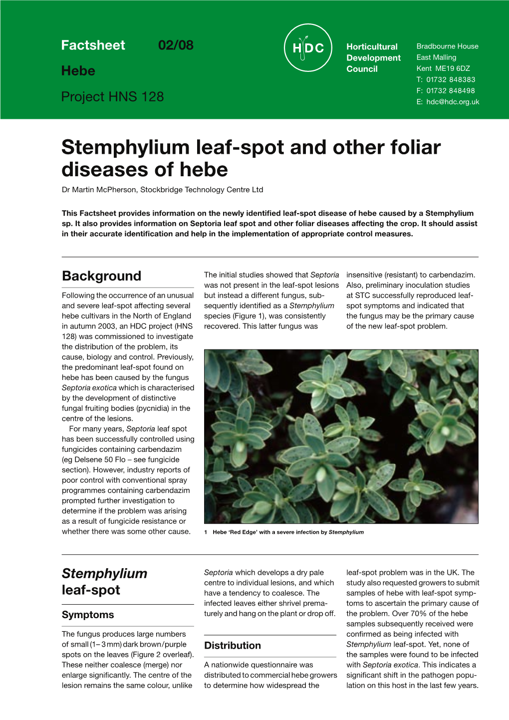 Stemphylium Leaf-Spot and Other Foliar Diseases of Hebe.Pdf
