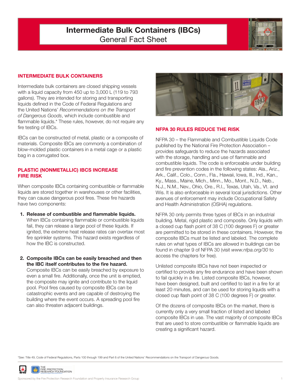 Intermediate Bulk Containers (Ibcs) General Fact Sheet