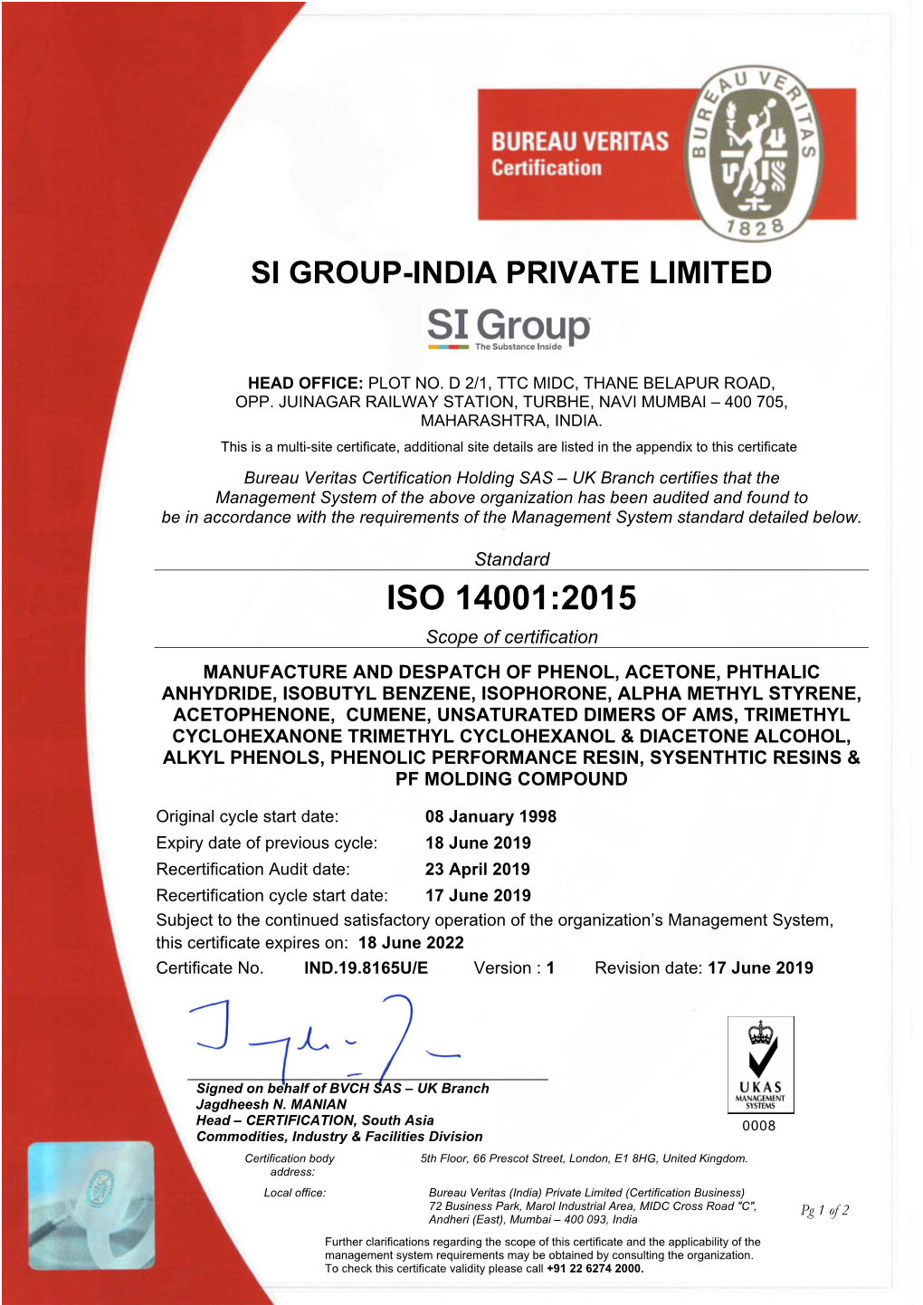 ISO 14001:2015 Scope of Certification