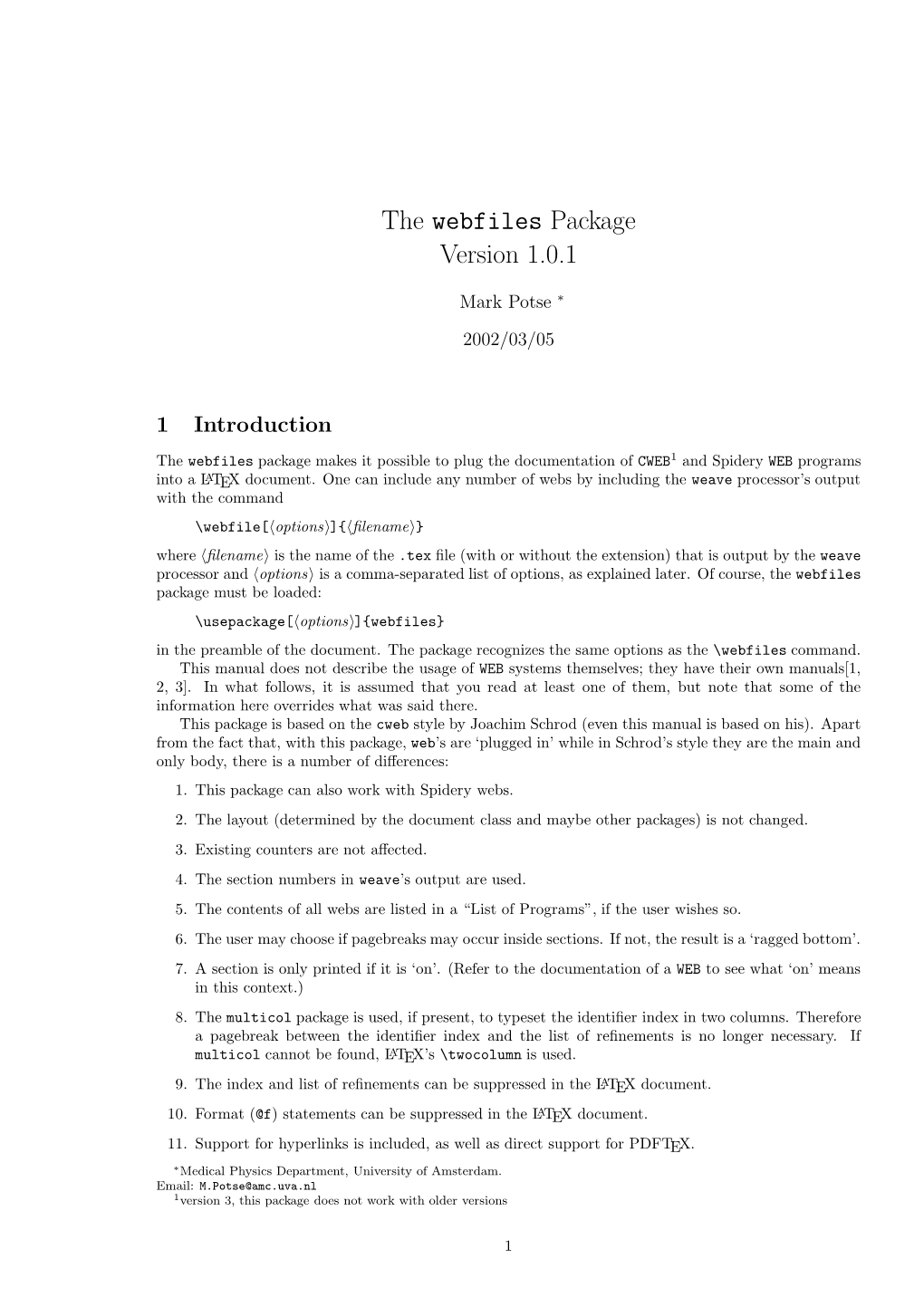 The Webfiles Package Version 1.0.1