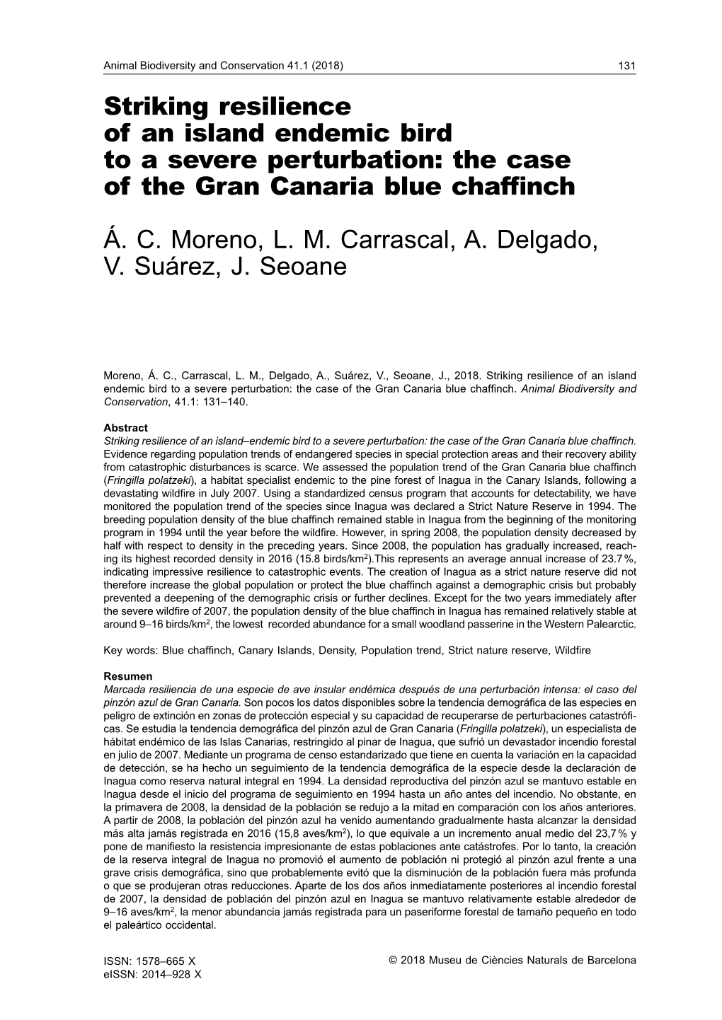 The Case of the Gran Canaria Blue Chaffinch Á. C. Moren