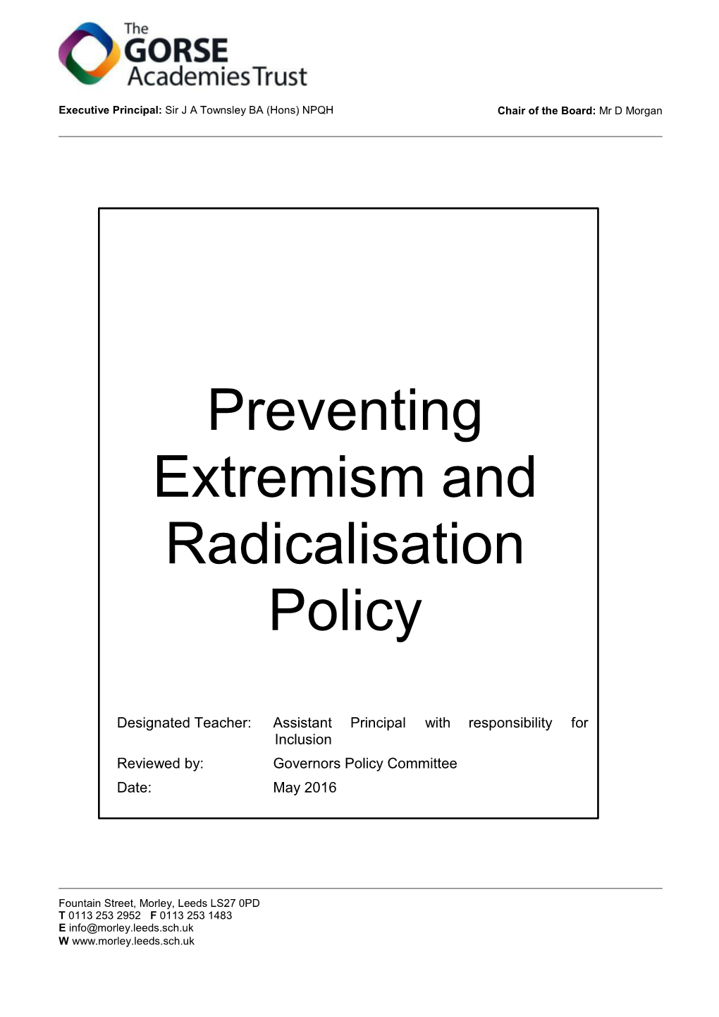 Preventing Extremism and Radicalisation Policy