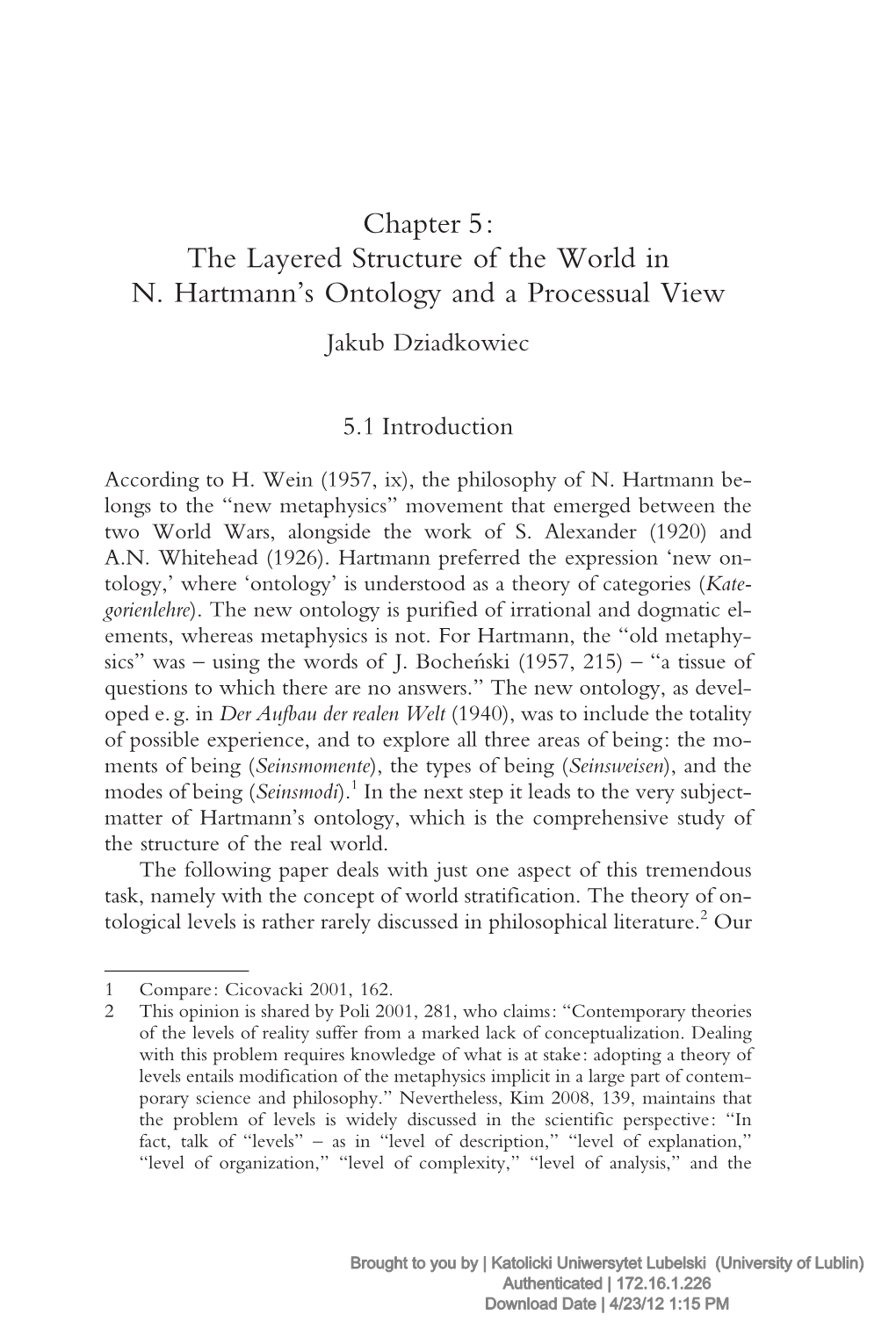 The Layered Structure of the World in N. Hartmann's Ontology and A