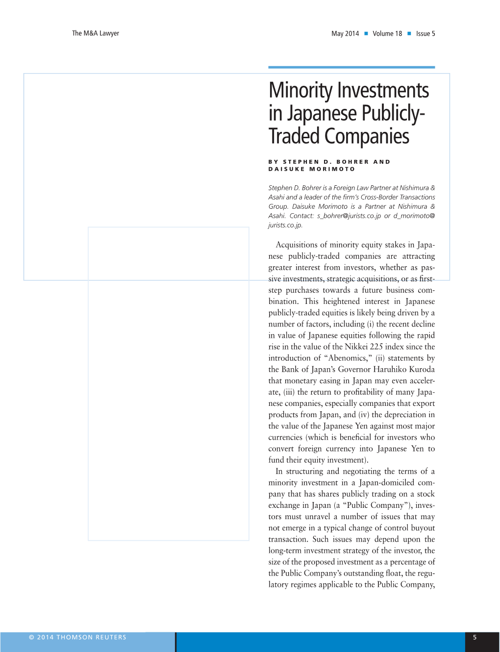 Minority Investments in Japanese Publicly- Traded Companies