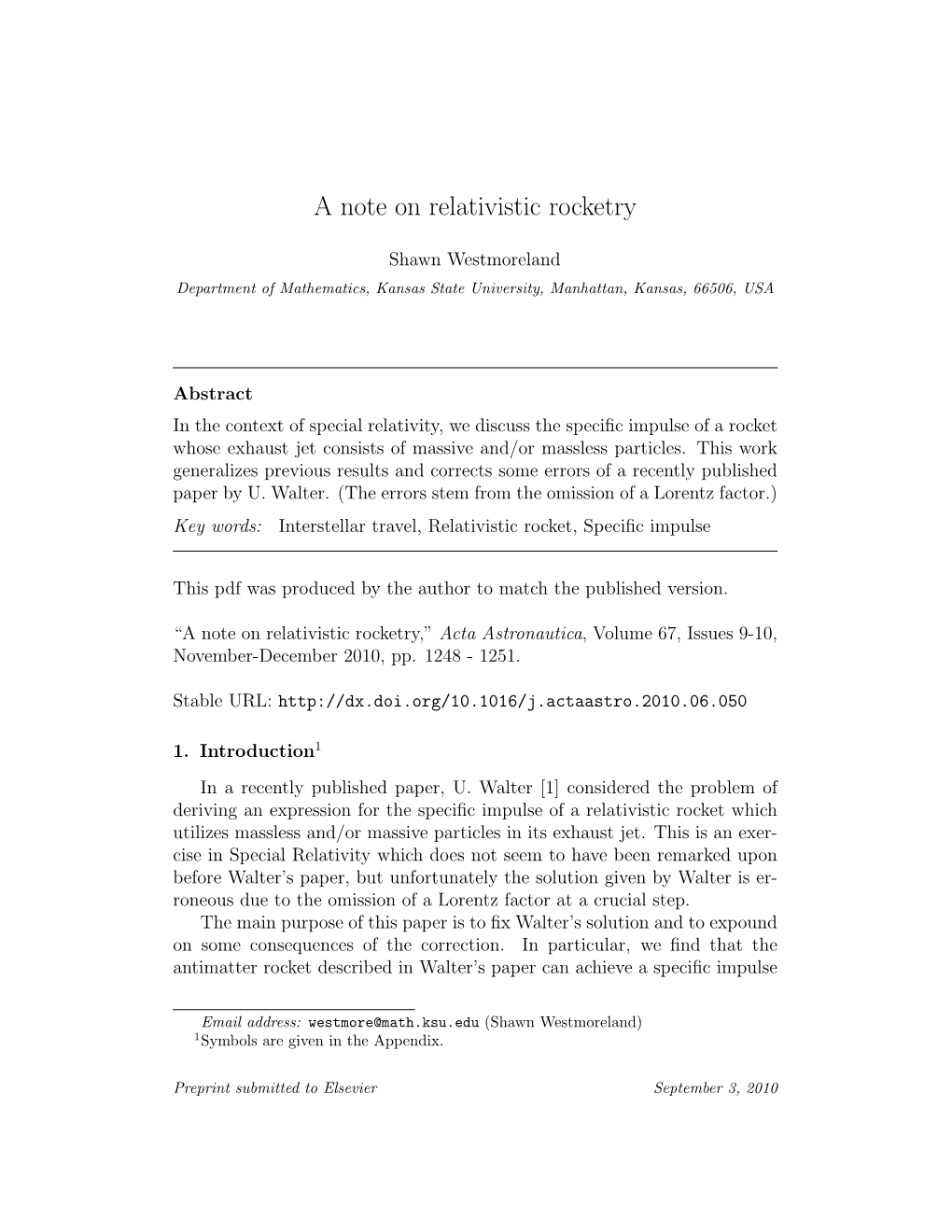 A Note on Relativistic Rocketry