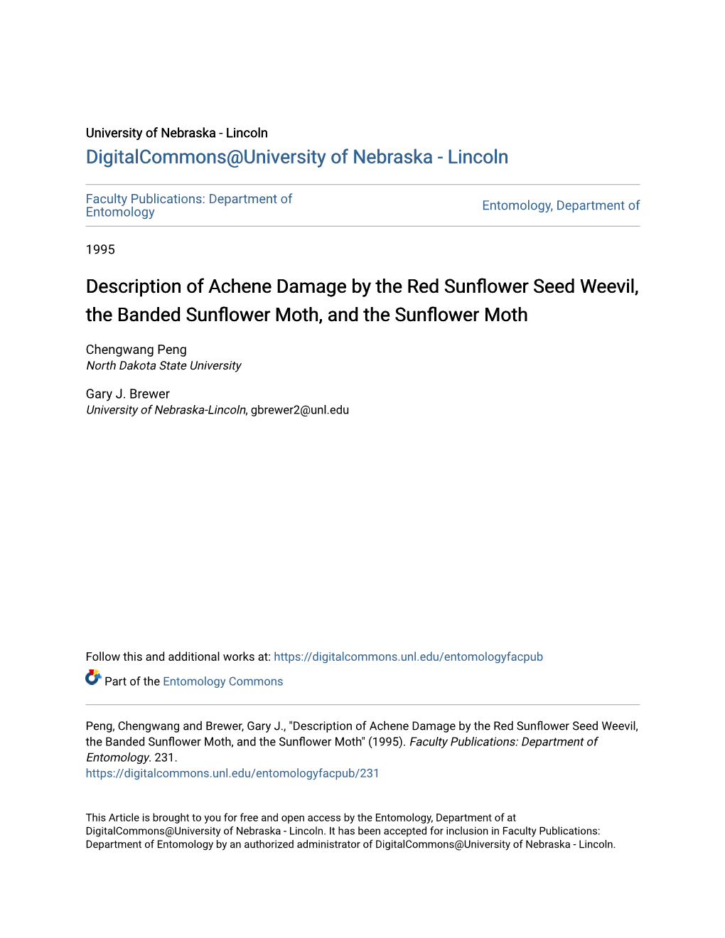Description of Achene Damage by the Red Sunflower Seed Weevil, the Banded Sunflower Moth, and the Sunflower Moth