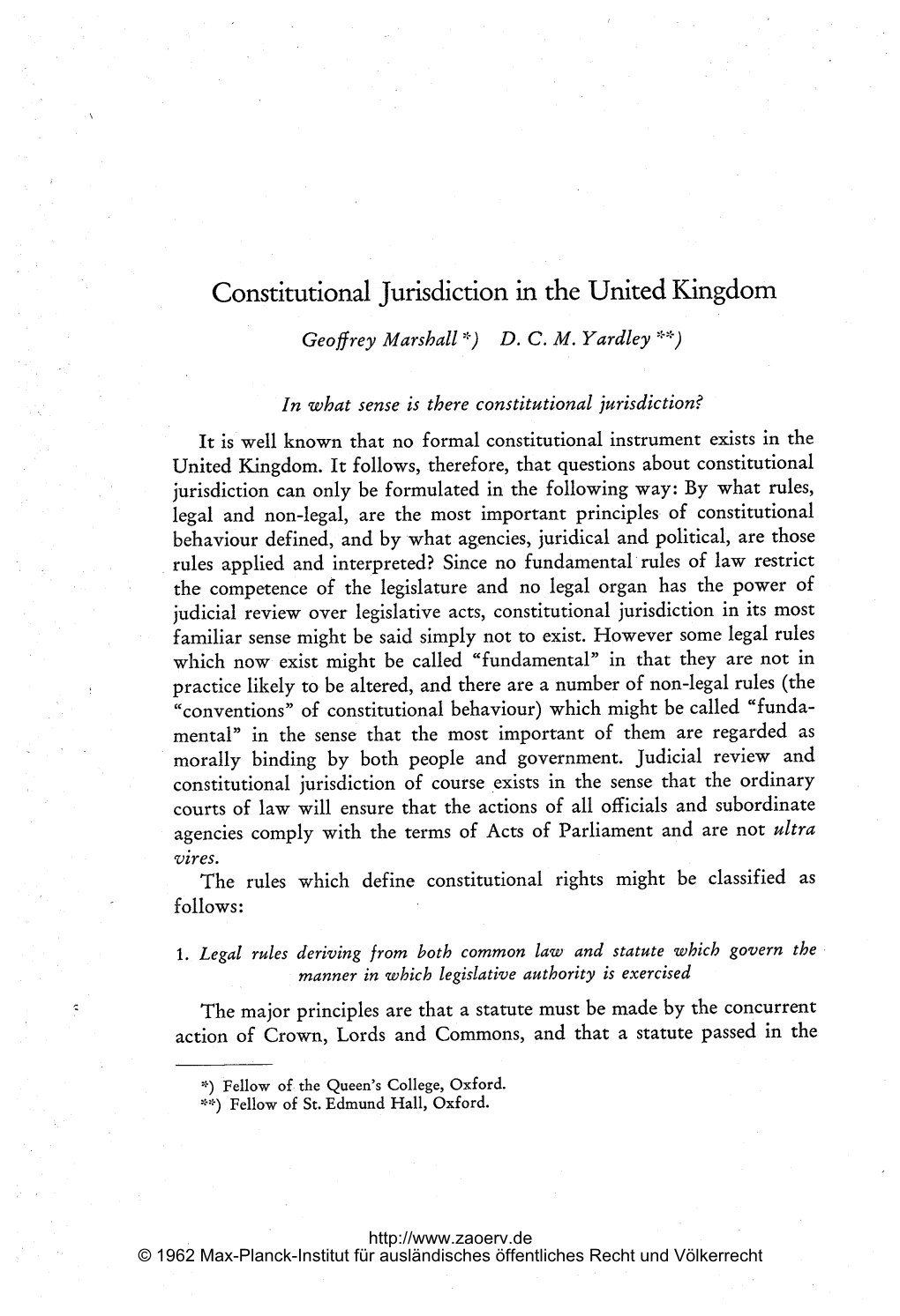 Constitutional Jurisdiction in the United Kingdom