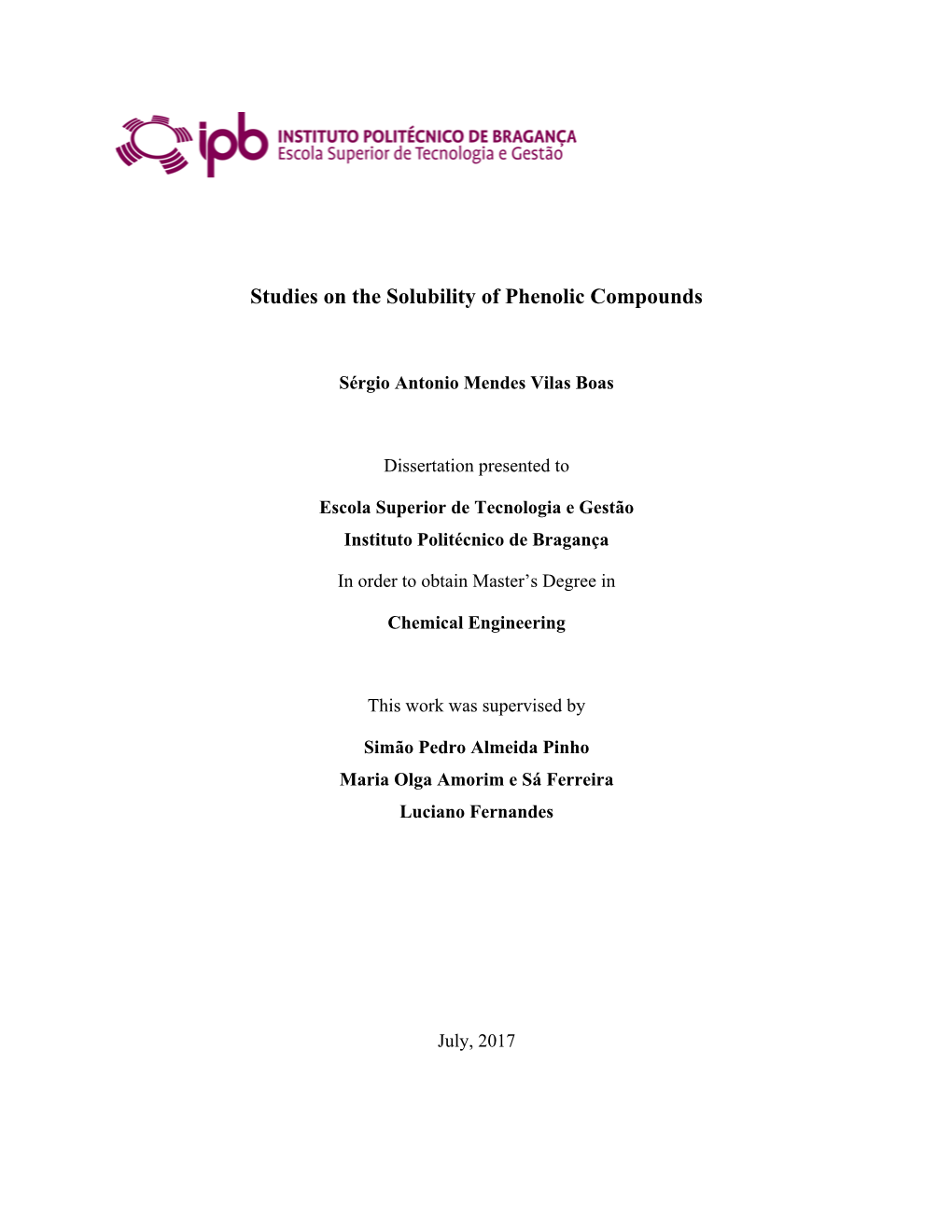 Studies on the Solubility of Phenolic Compounds