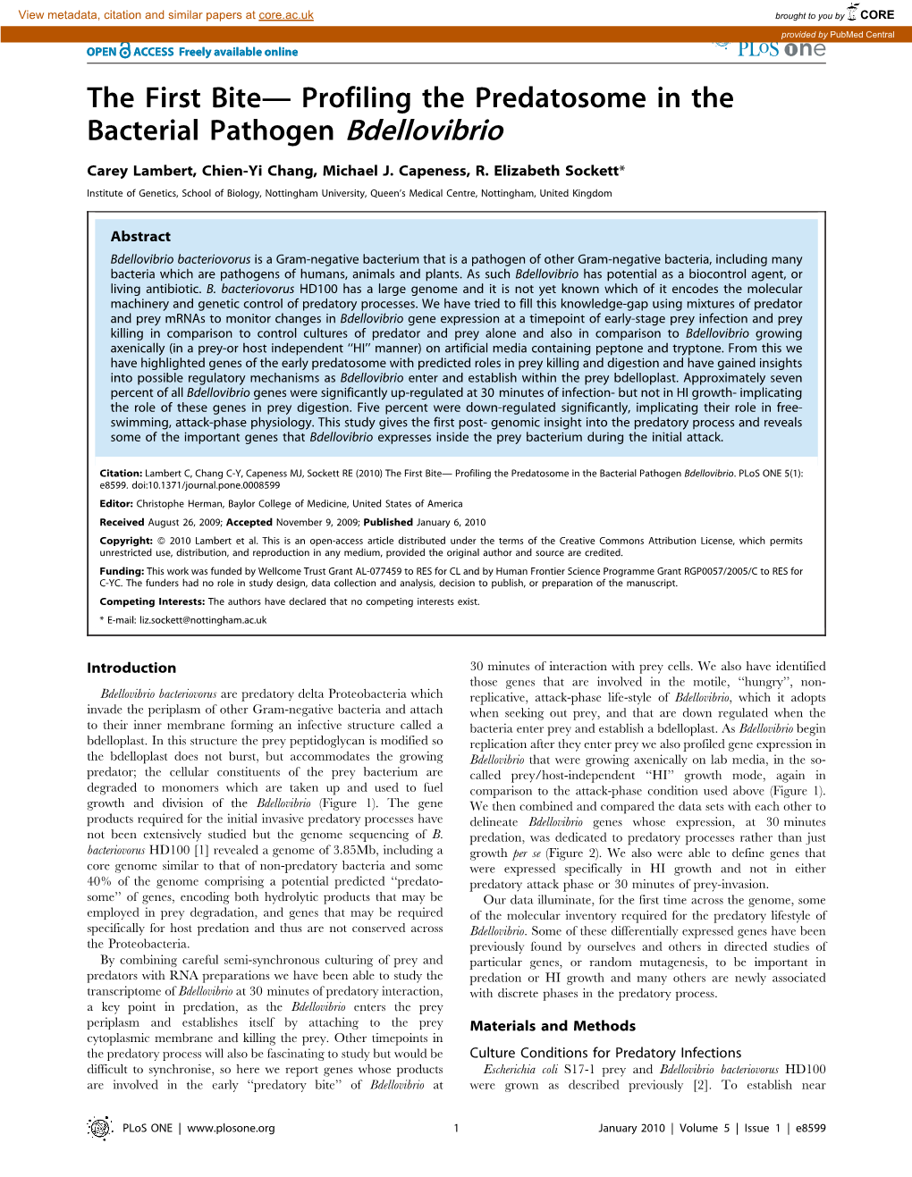 Profiling the Predatosome in the Bacterial Pathogen Bdellovibrio