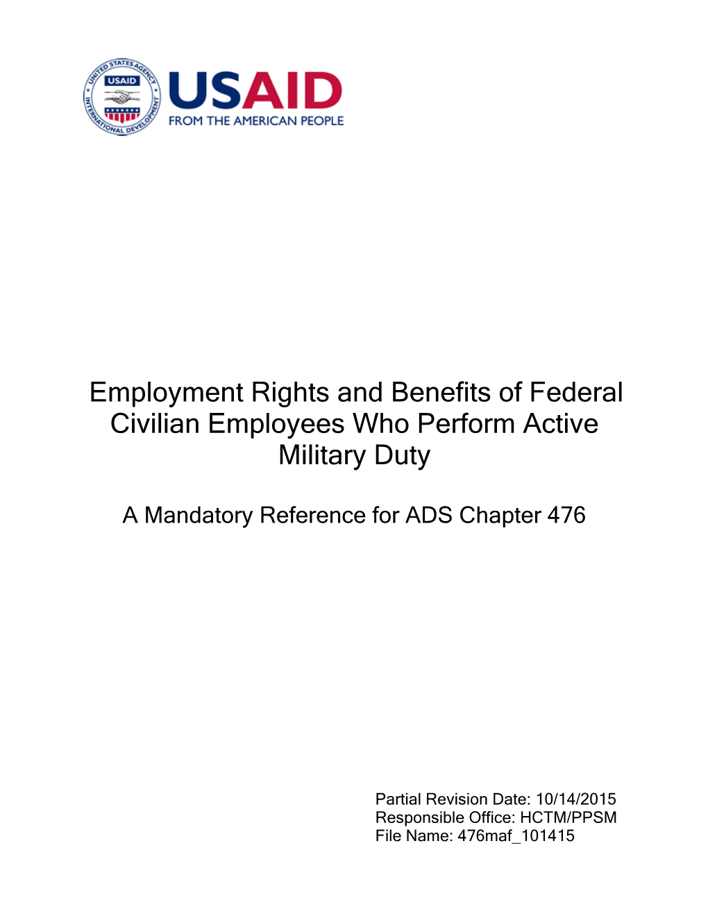 Employment Rights and Benefits of Federal Civilian Employees Who Perform Active Military Duty