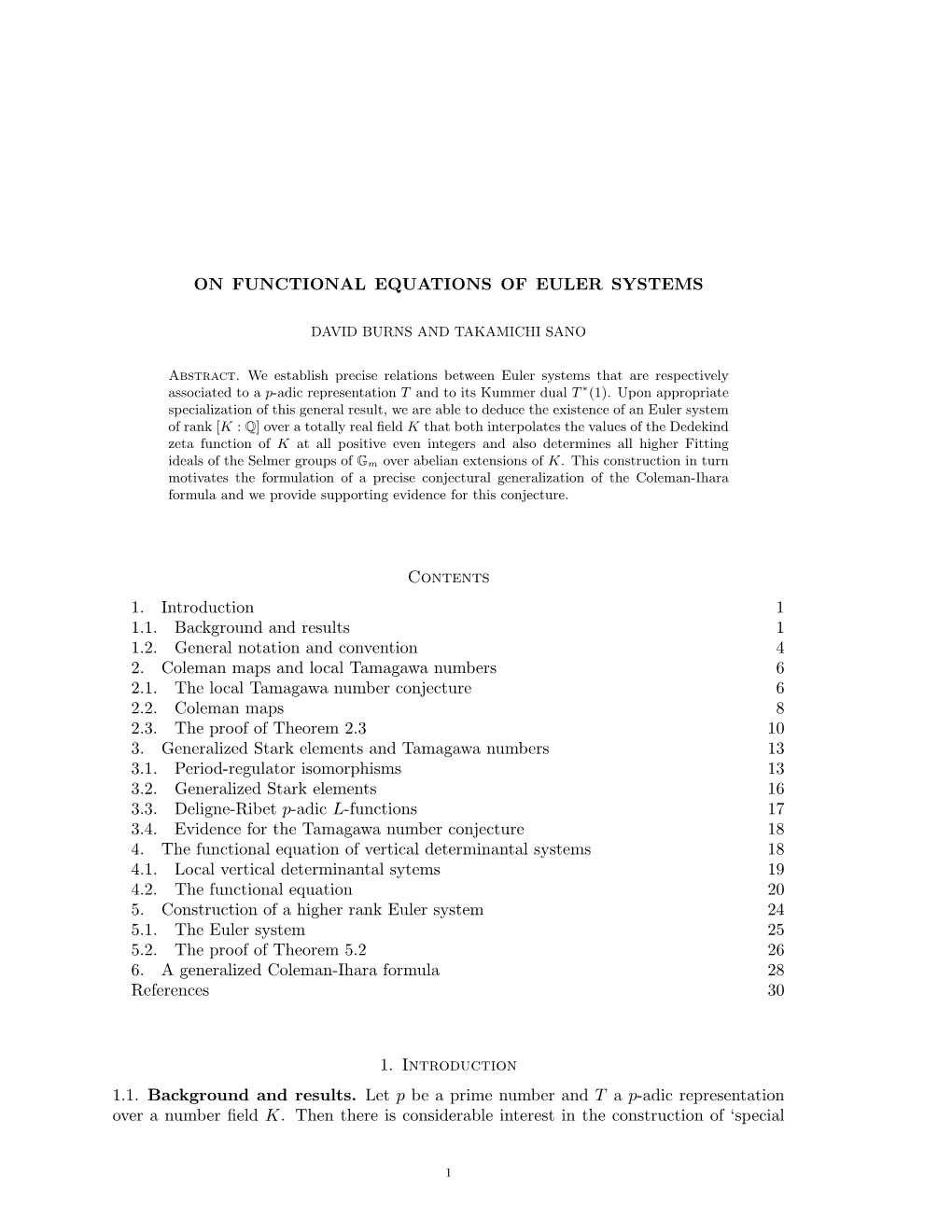 ON FUNCTIONAL EQUATIONS of EULER SYSTEMS Contents 1