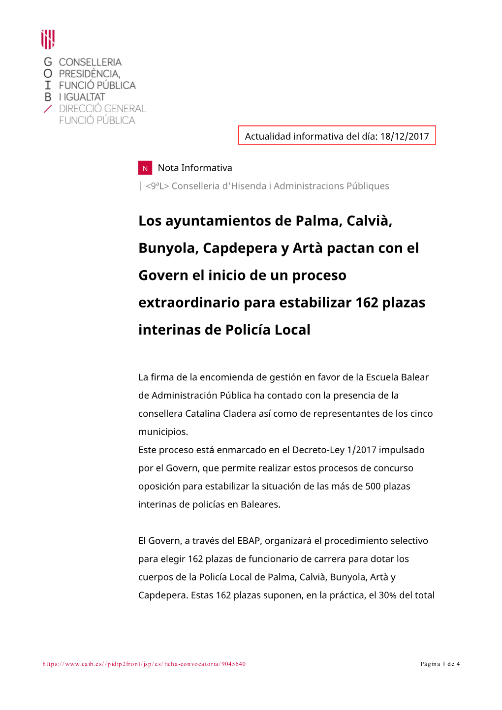 Los Ayuntamientos De Palma, Calvià, Bunyola, Capdepera Y Artà Pactan