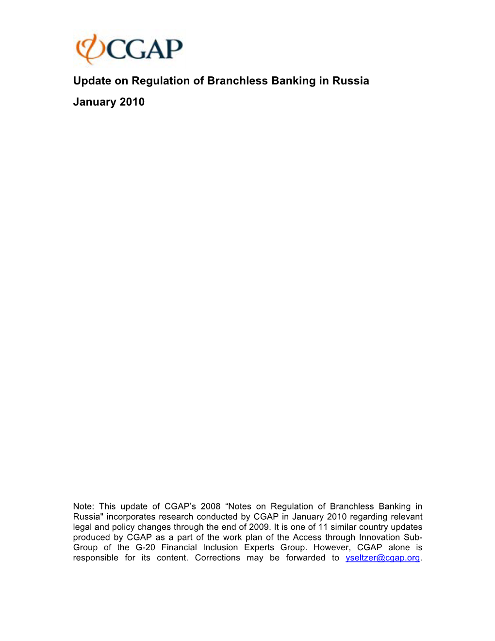 CGAP Regulation of Branchless Banking in Russia
