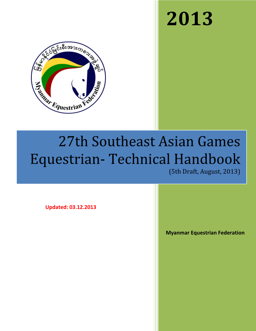 27Th Southeast Asian Games Equestrian- Technical Handbook