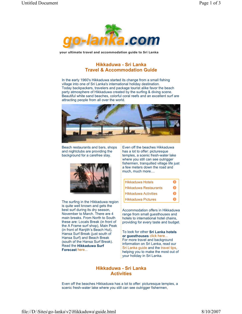 Sri Lanka Travel & Accommodation Guide Hikkaduwa