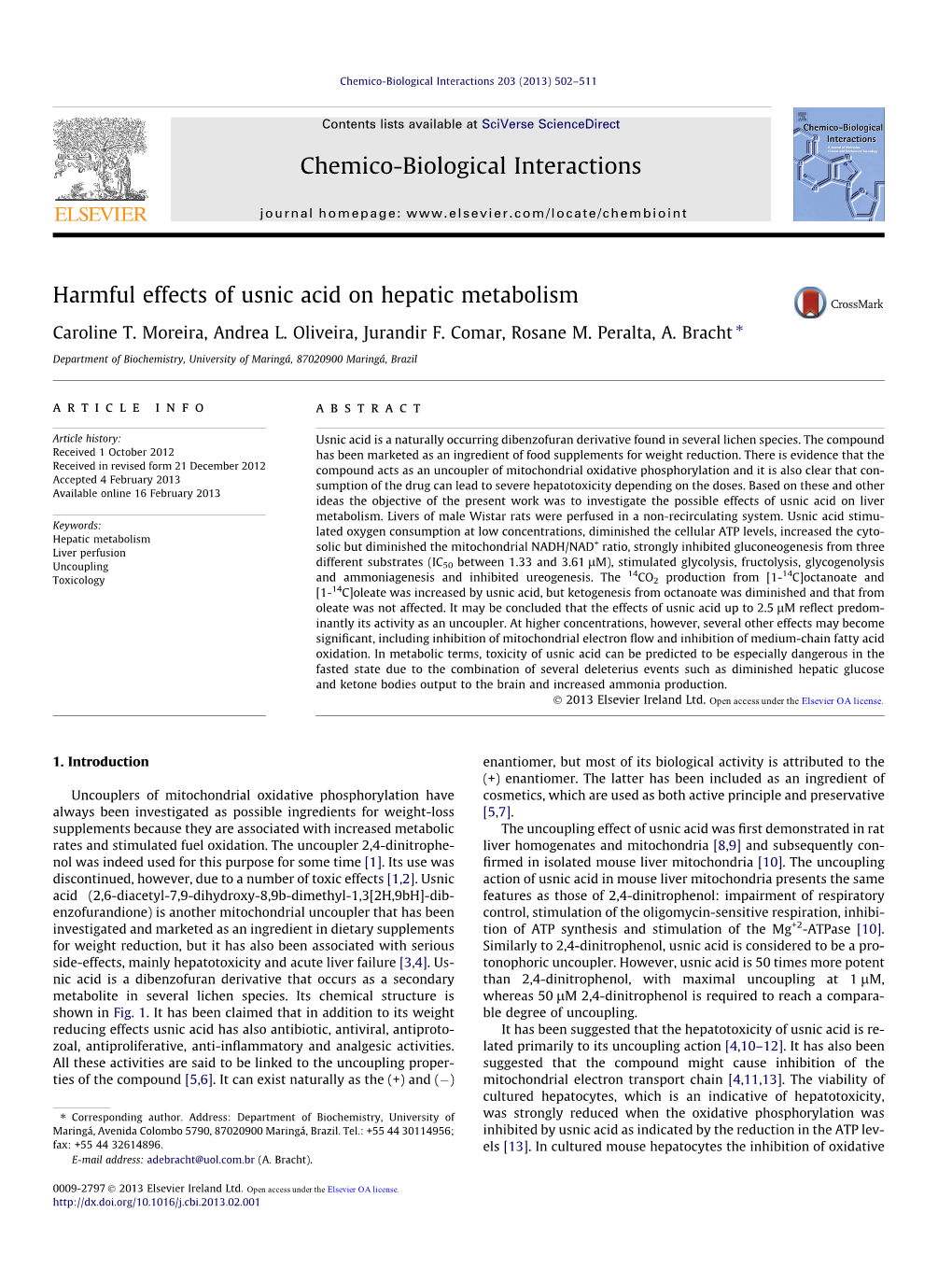 Harmful Effects of Usnic Acid on Hepatic Metabolism ⇑ Caroline T