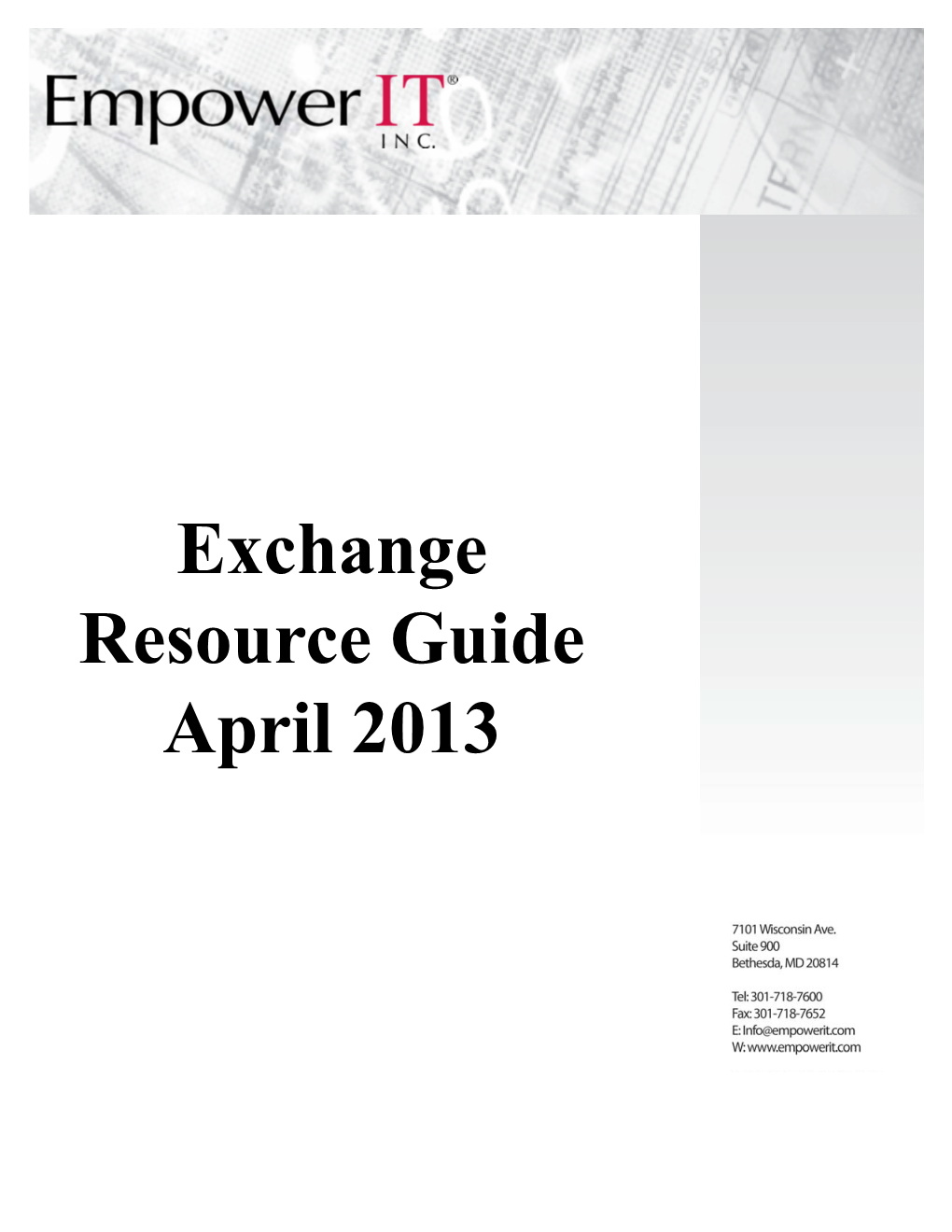 Exchange Resource Guide April 2013 Exchange Resource Handbook