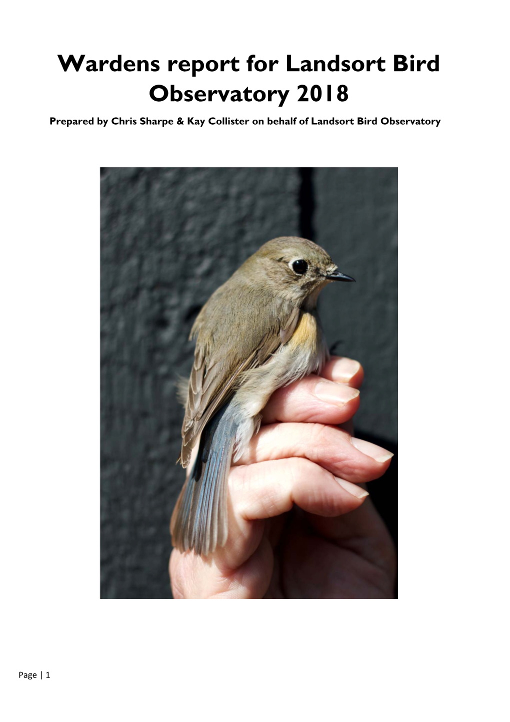 Wardens Report for Landsort Bird Observatory 2018 Prepared by Chris Sharpe & Kay Collister on Behalf of Landsort Bird Observatory