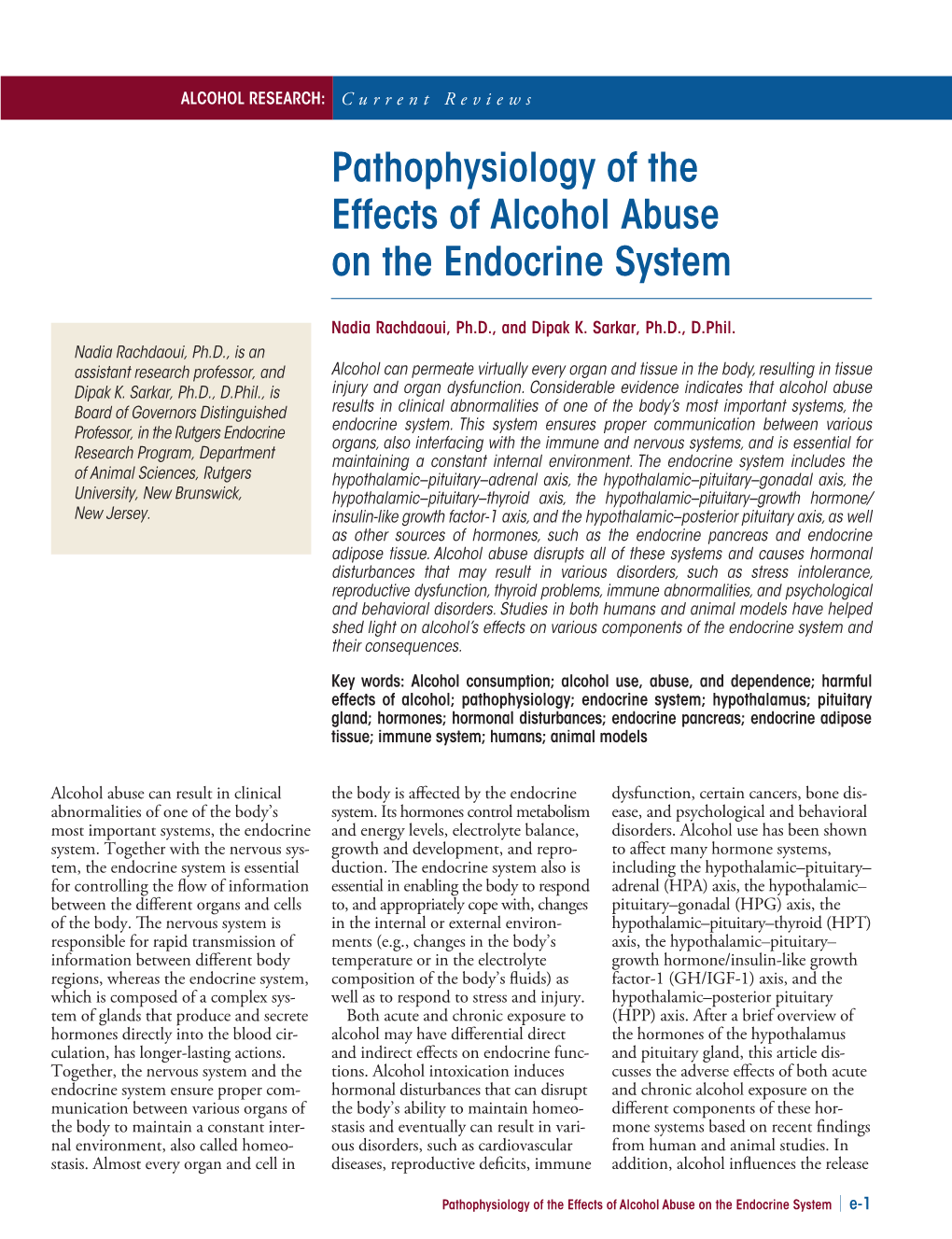 Pathophysiology of the Effects of Alcohol Abuse on the Endocrine System