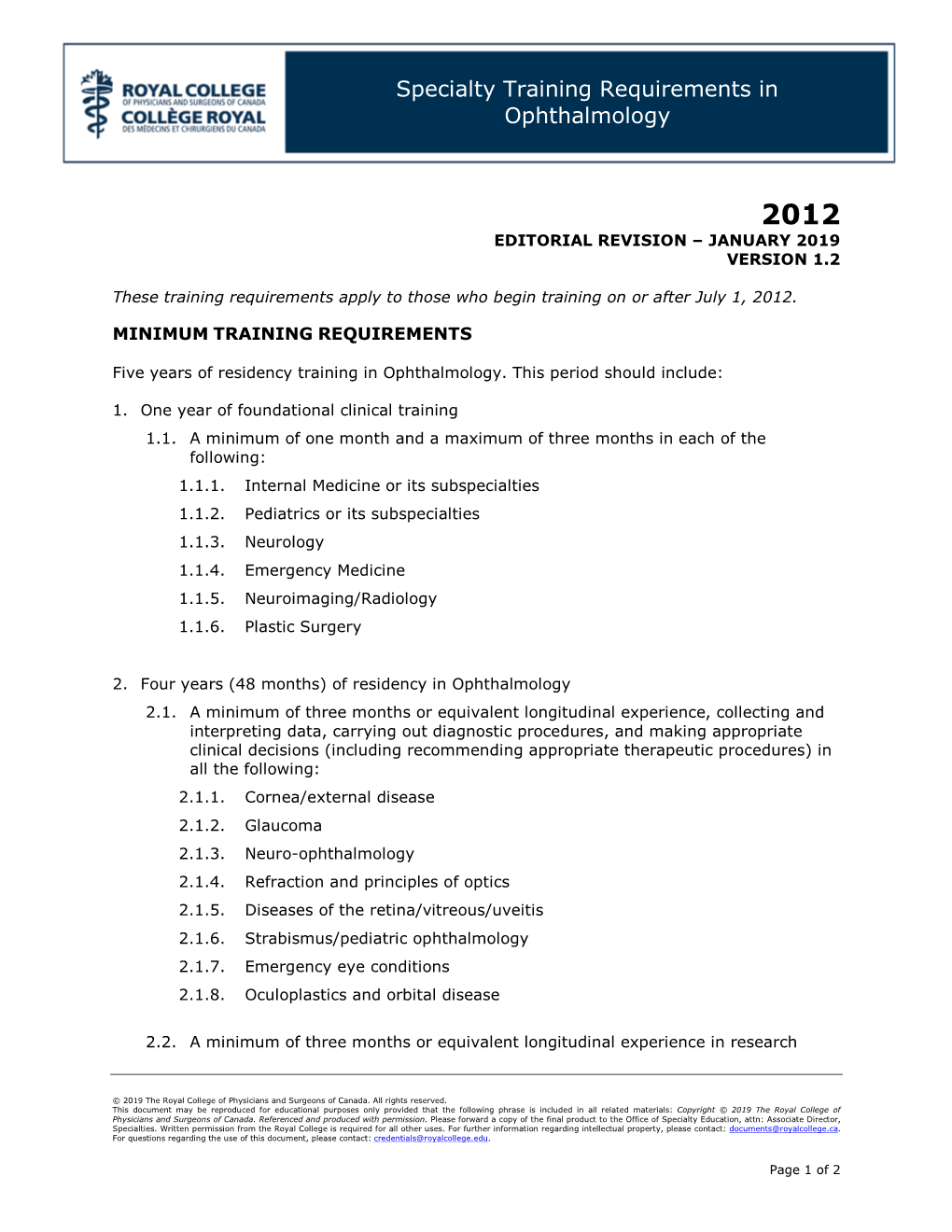 Specialty Training Requirements in Ophthalmology