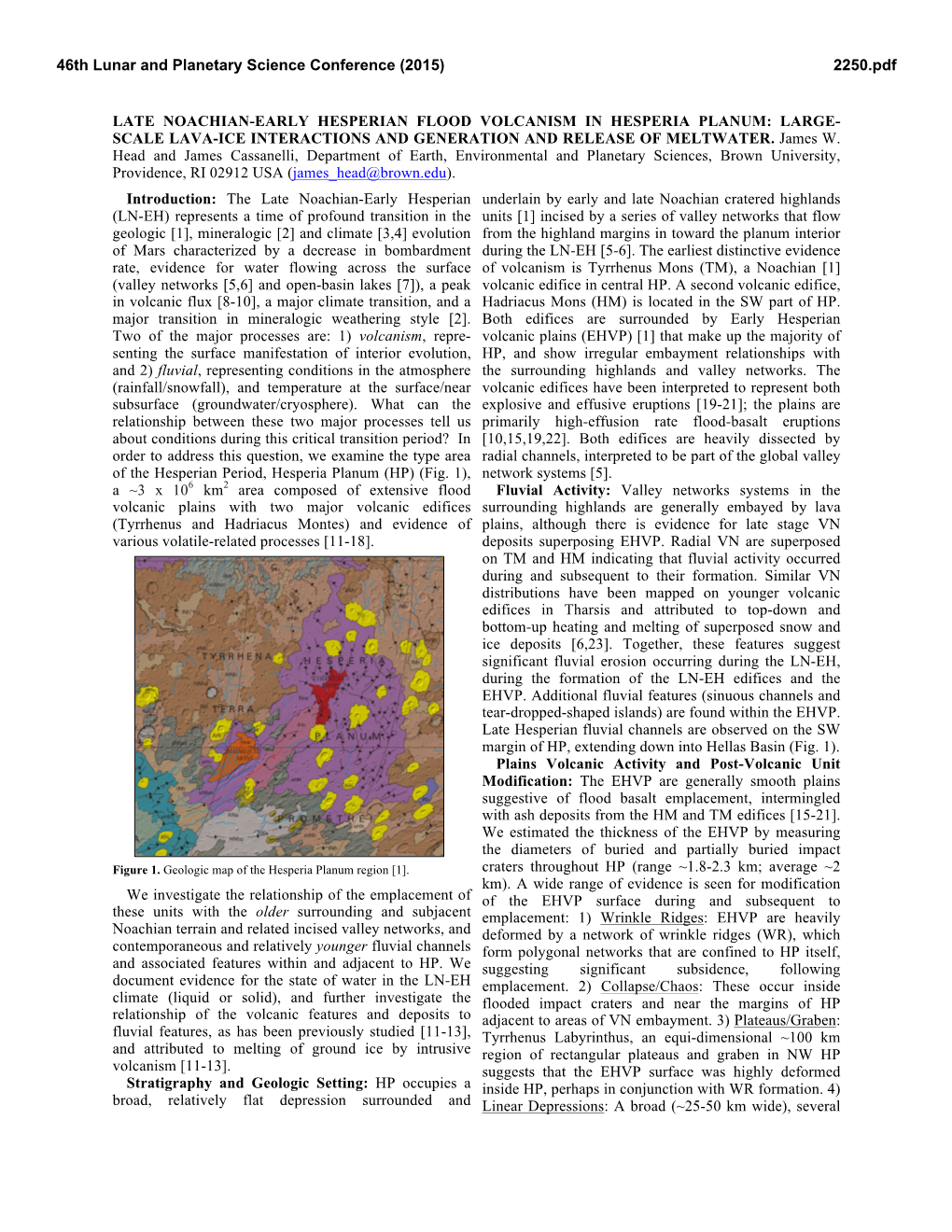 Late Noachian-Early Hesperian Flood Volcanism in Hesperia Planum: Large- Scale Lava-Ice Interactions and Generation and Release of Meltwater