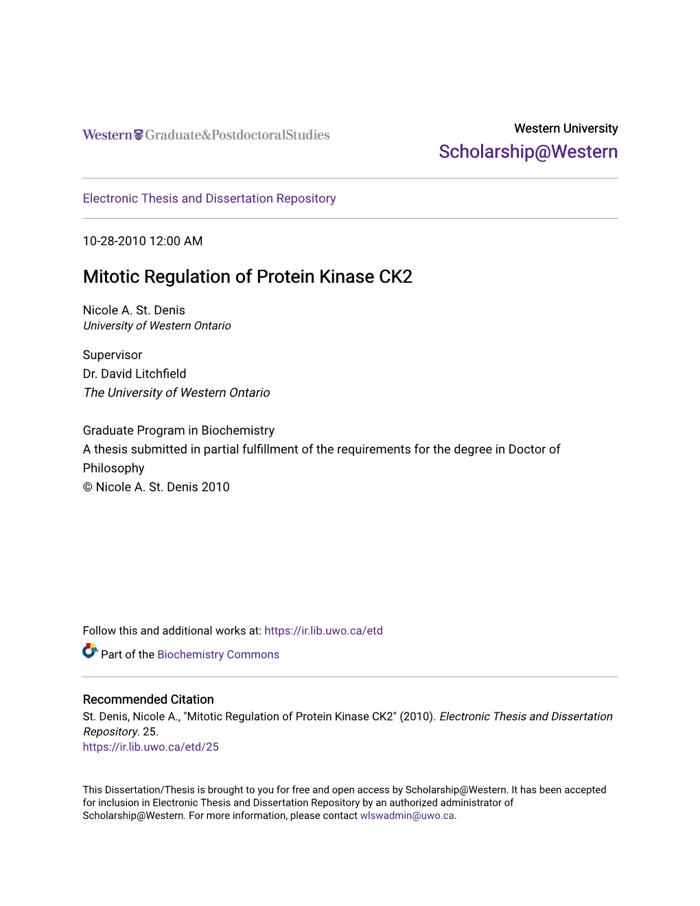 Mitotic Regulation of Protein Kinase CK2