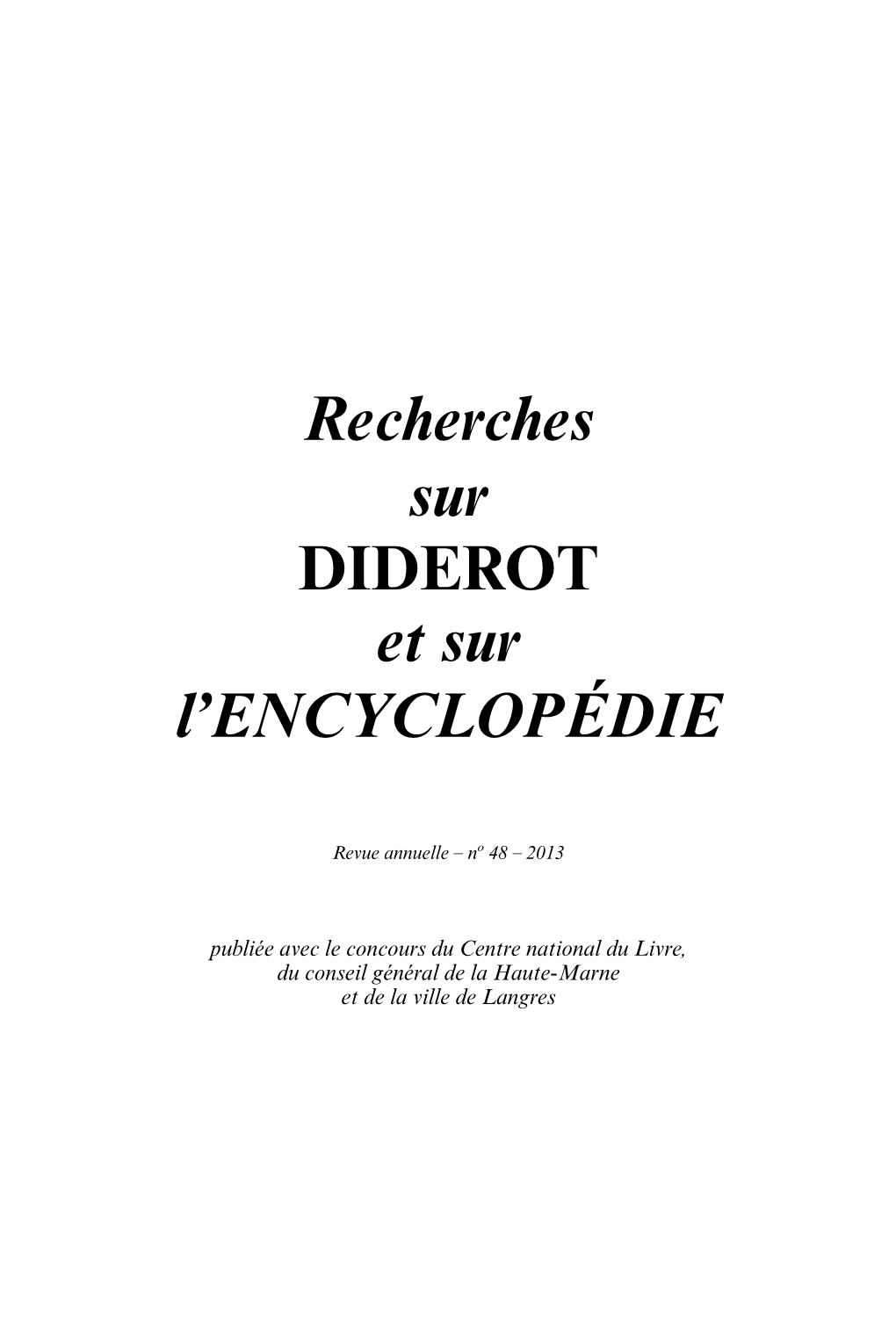 Recherches Sur DIDEROT Et Sur L'encyclopédie