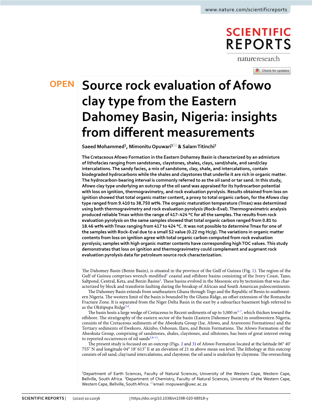 Source Rock Evaluation of Afowo Clay Type from the Eastern