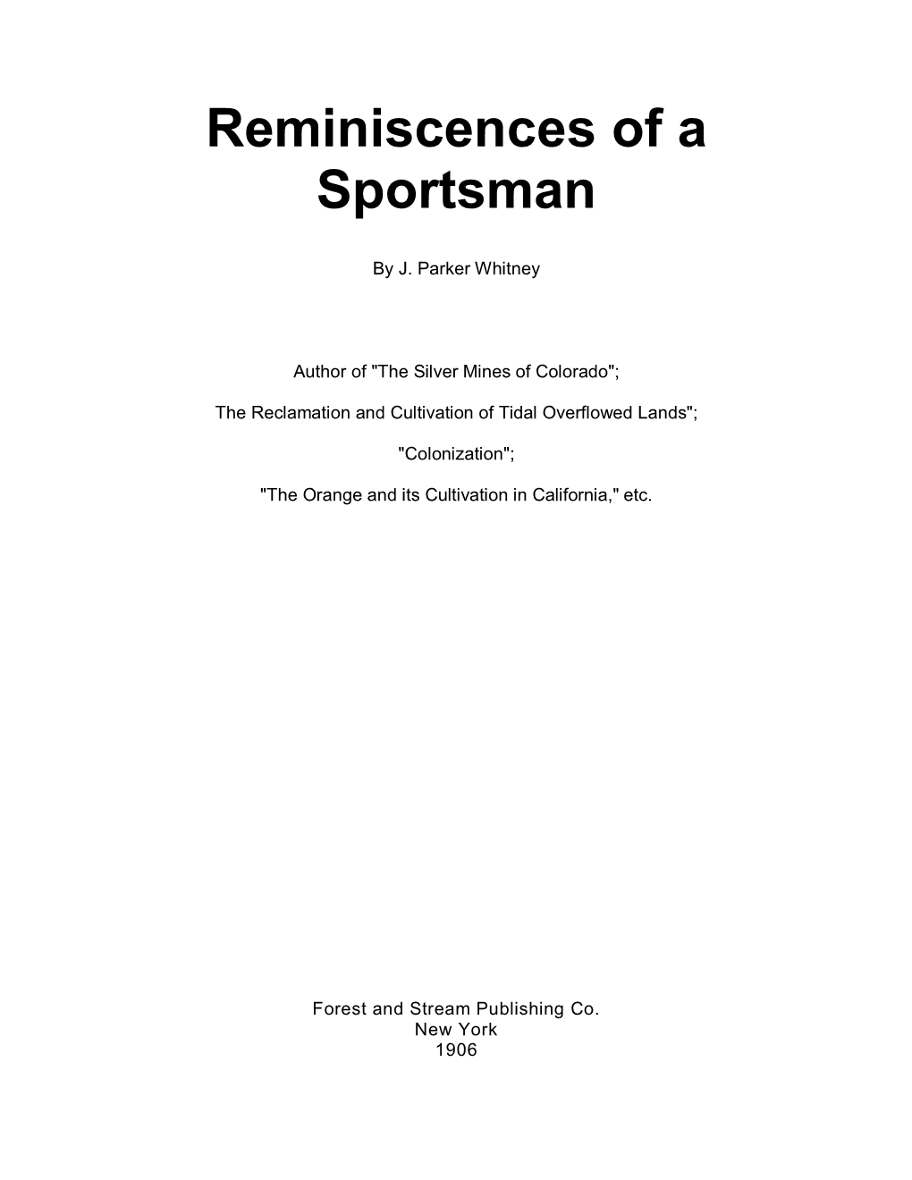 Reminiscences of a Sportsman