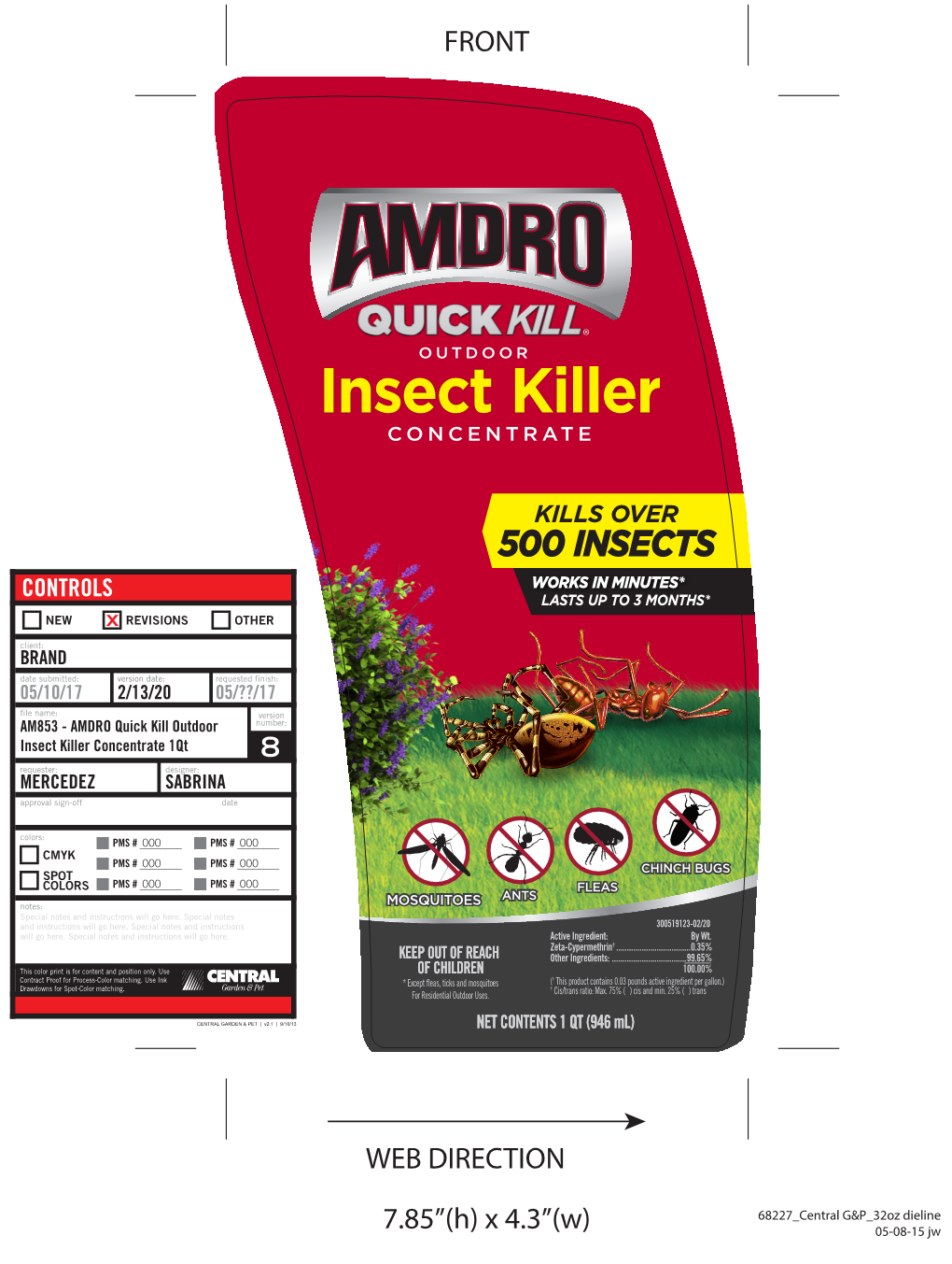 Amdro Quick Kill Lawn Insect Killer Concentrate 32Oz Label