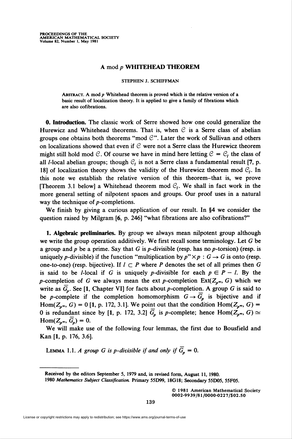 A Modp WHITEHEAD THEOREM