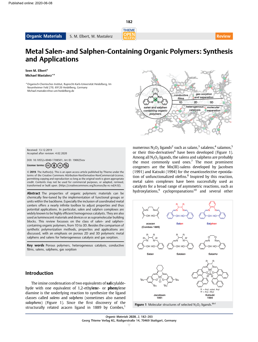 Metal Salen- and Salphen-Containing Organic Polymers: Synthesis and Applications