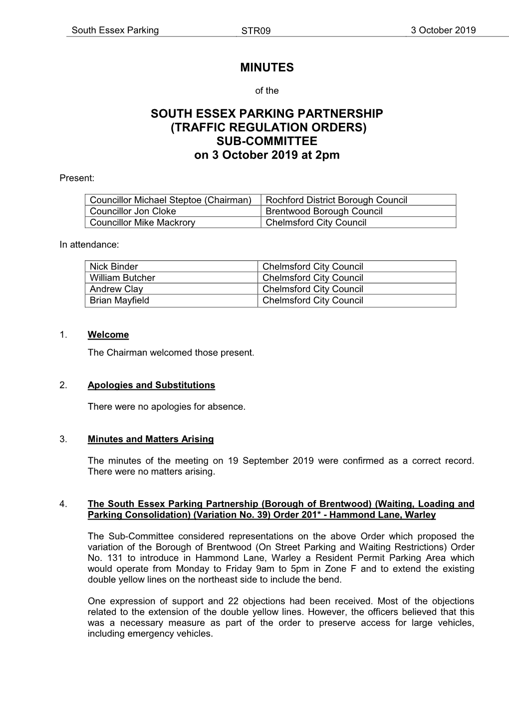 Minutes South Essex Parking Partnership