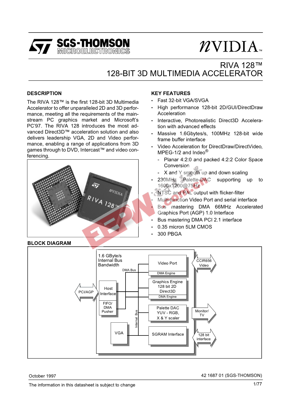 Riva 128™ 128-Bit 3D Multimedia Accelerator