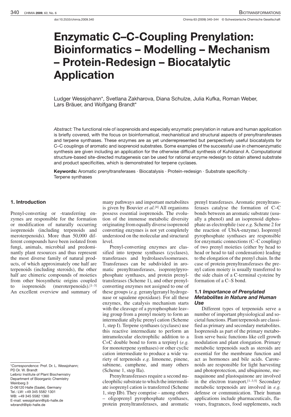 Enzymatic C–C-Coupling Prenylation: Bioinformatics – Modelling