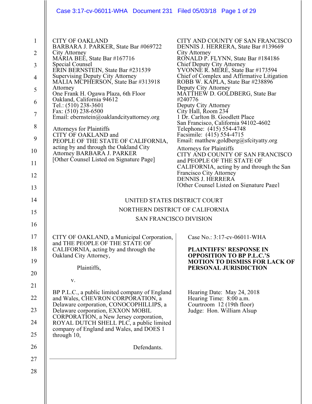 Plaintiffs' Response in Opposition to BP Motion