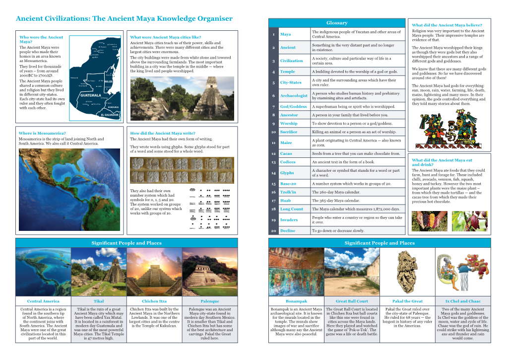 Ancient Civilizations: the Ancient Maya Knowledge Organiser