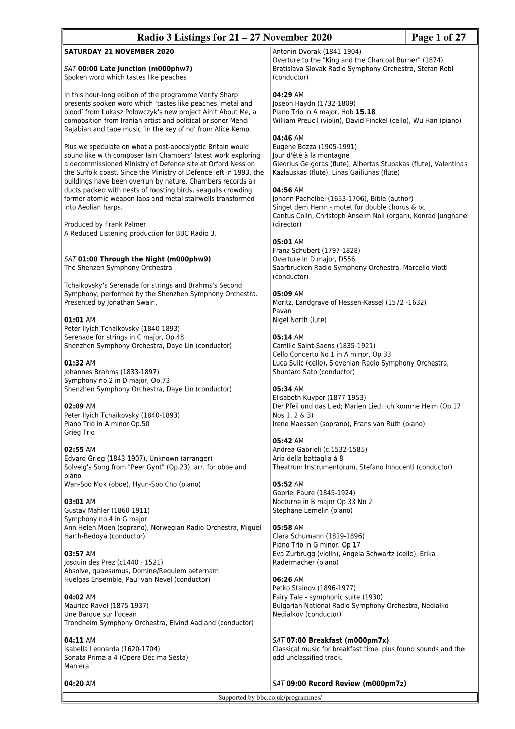 Radio 3 Listings for 21 – 27 November 2020 Page 1 of 27