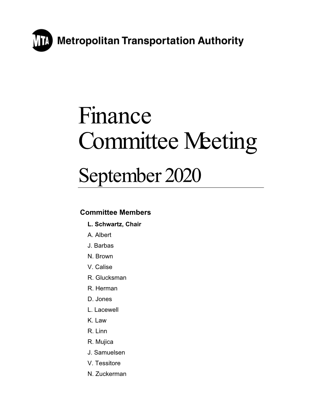 Finance Committee Meeting September 2020